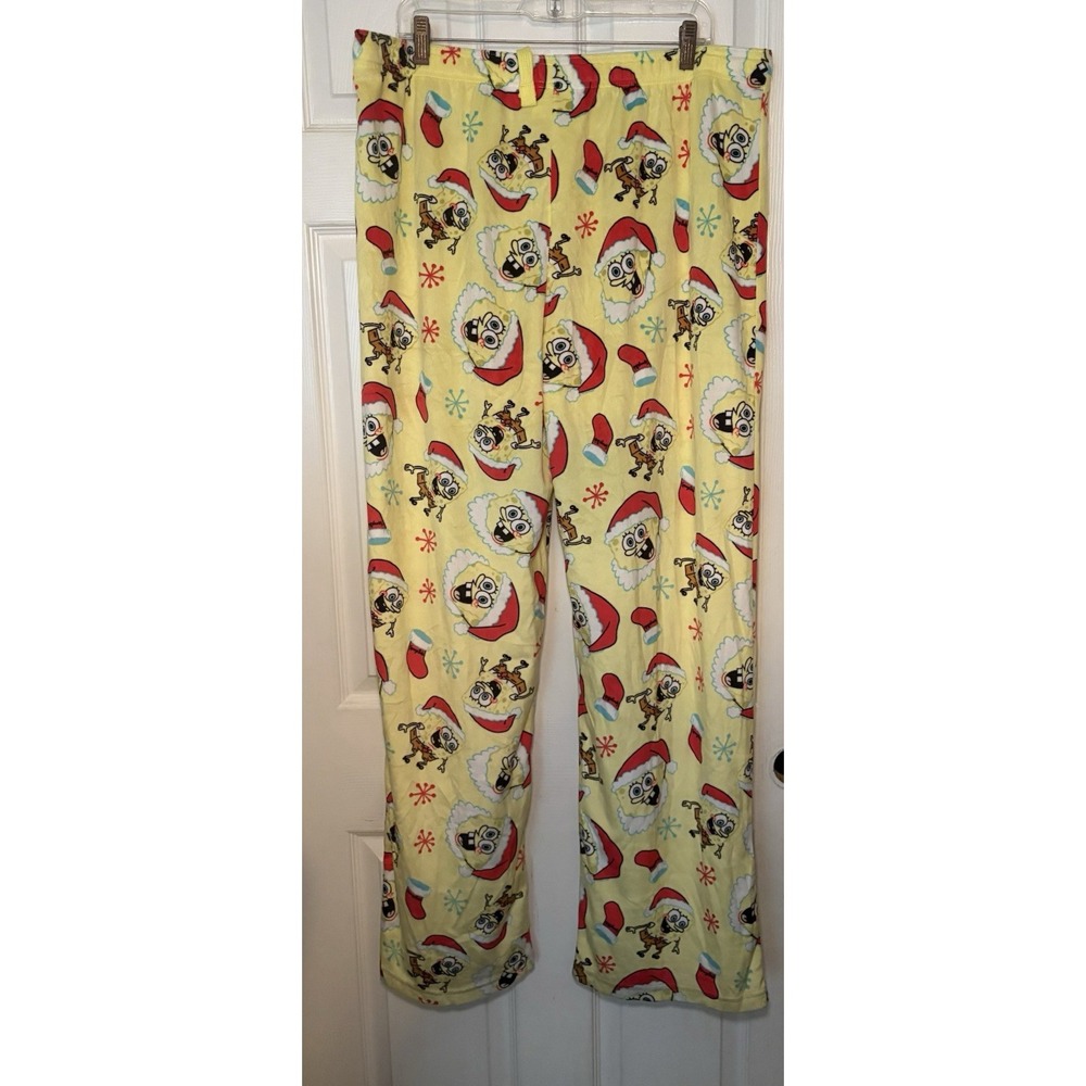 Men's SpongeBob Santa Hat Sleep Lounge Pants Holiday Polyester Large 2XL